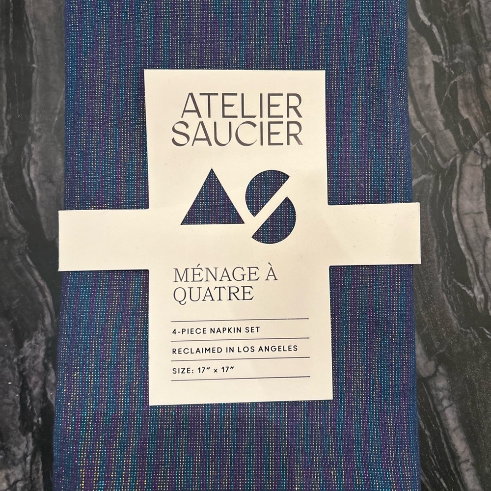 NWT Atelier Saucier 4 piece Rainbow Denim Napkin Set